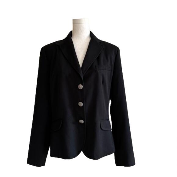 Allen by ABS Black Button Front Flap Pockets Long Sleeve Blazer Jacket Size 12 - Picture 1 of 12